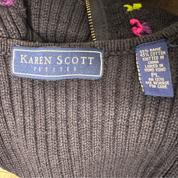 Karen Scott knitted vintage vest sweater zip up green purple blue pink cute - Picture 5 of 6